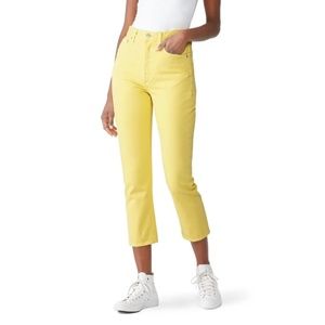 AGolde Yellow Riley Crop Jeans 28 Skinny Leg High Rise Denim Button Fly Cotton